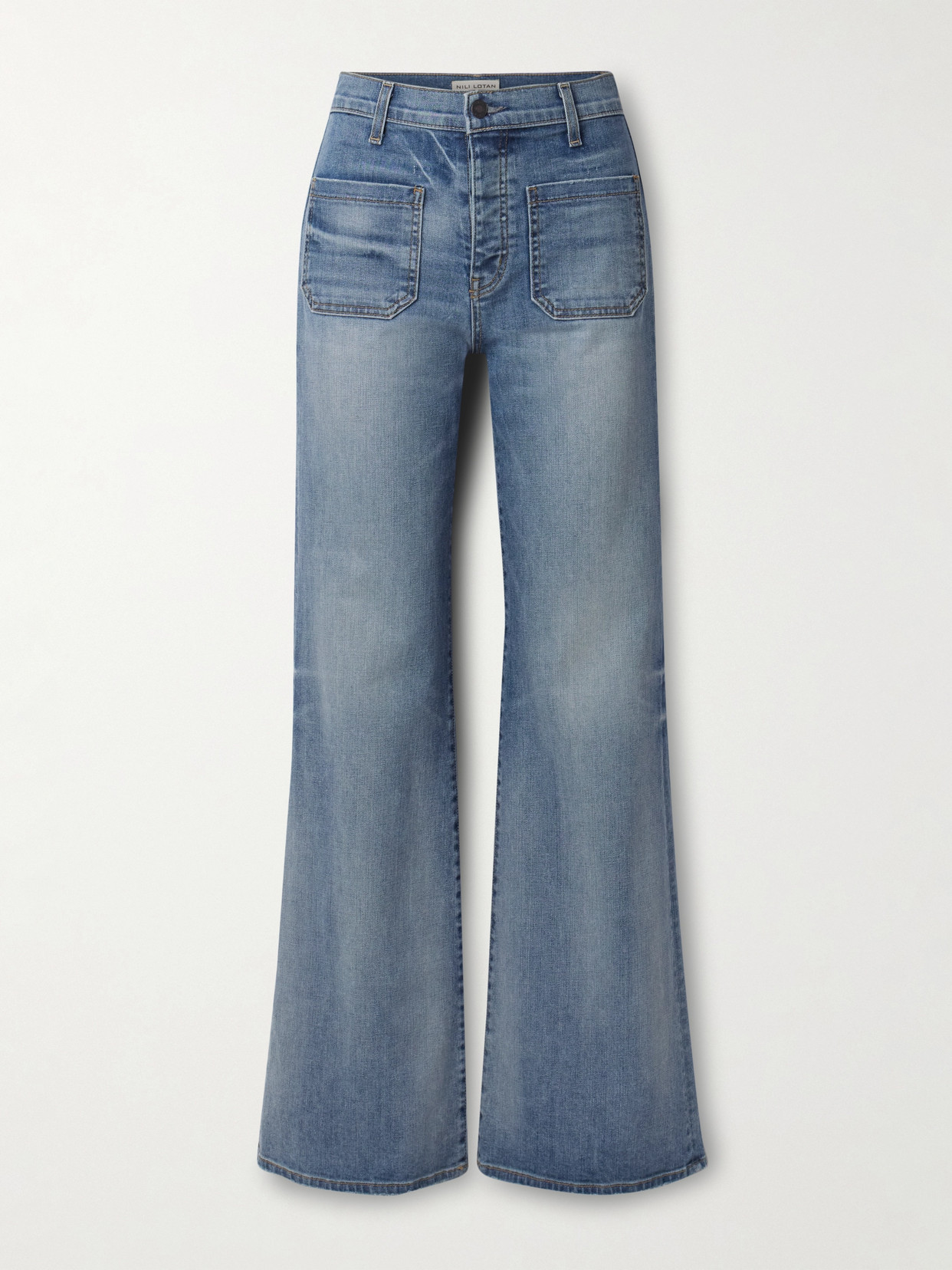 Shop Nili Lotan Florence Distressed High-rise Flared Jeans In Blue