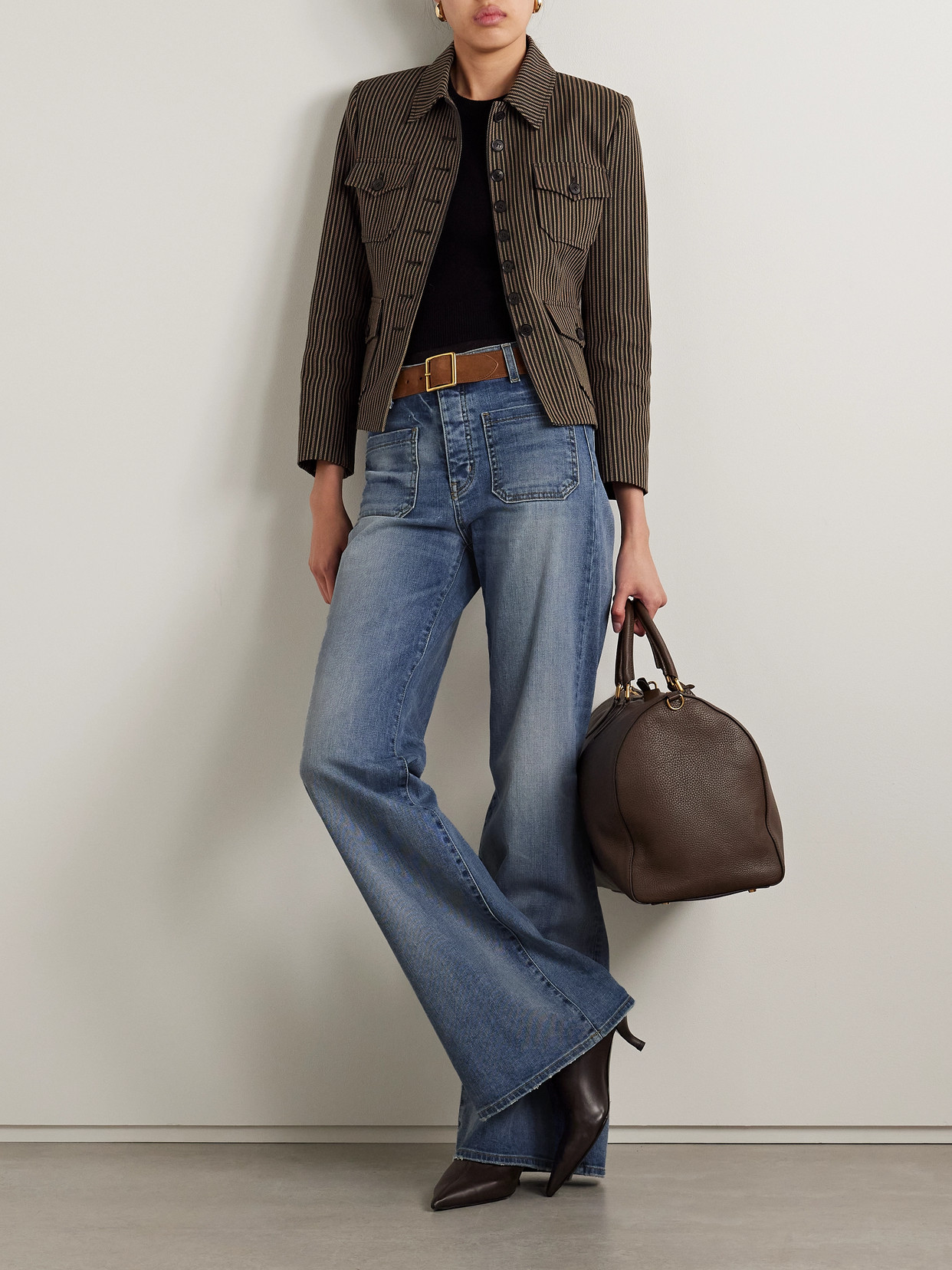 Shop Nili Lotan Florence Distressed High-rise Flared Jeans In Blue