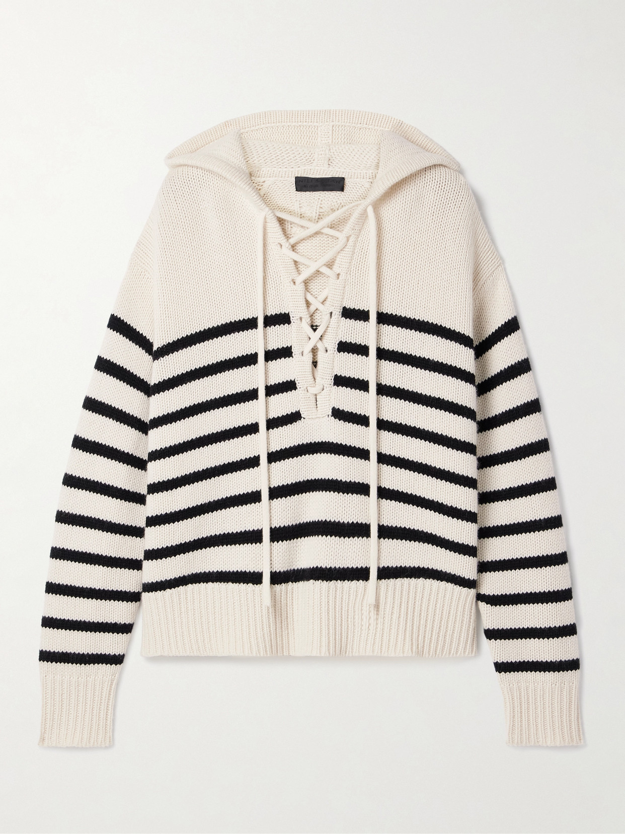 Nili Lotan Noemi Hooded Lace-up Stripe Cashmere Sweater In Ivory