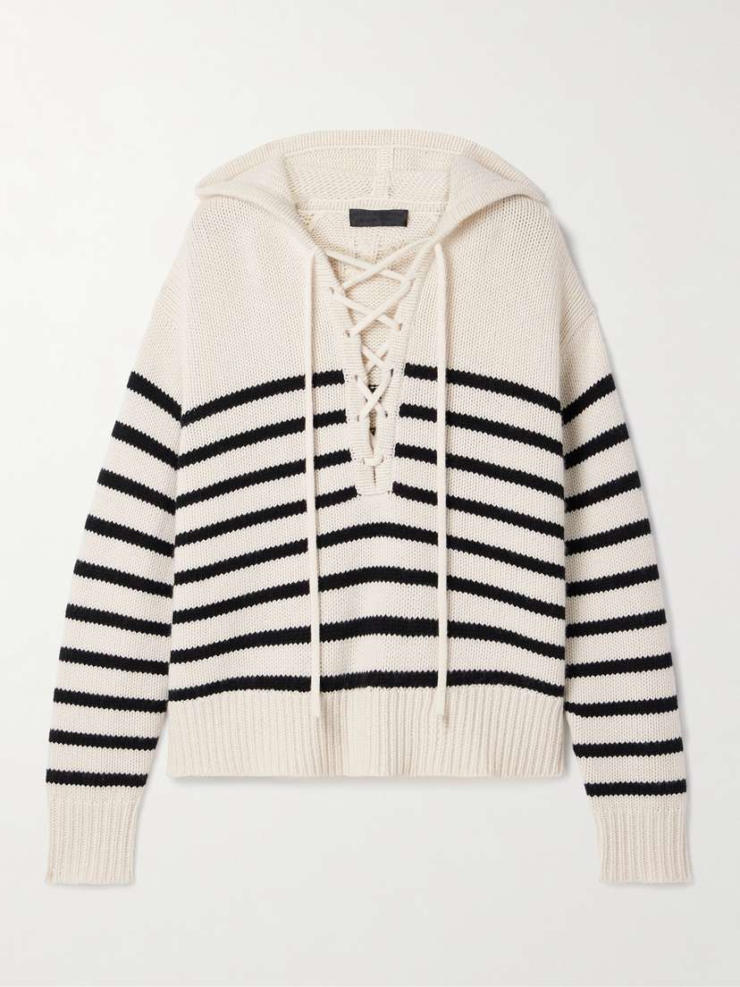 Nili Lotan Noemi Lace-up Striped Cashmere Hoodie