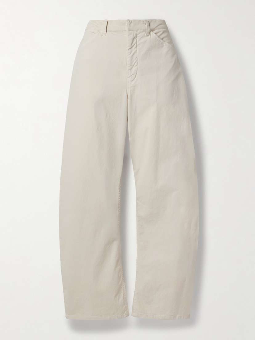 Nili Lotan Tribeca Brushed Cotton-blend Twill Barrel-leg Pants