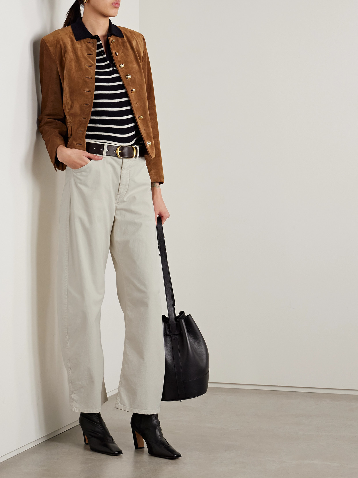 Nili Lotan Tribeca Brushed Cotton-blend Twill Barrel-leg Pants In Ivory