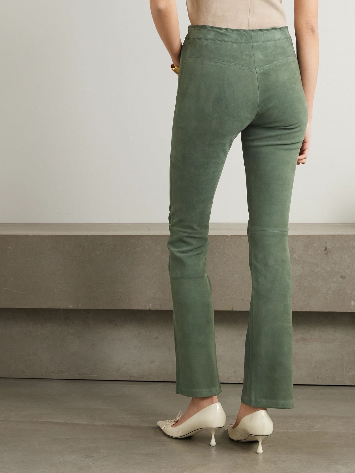 Stouls Jp Paneled Suede Flared Pants In Green