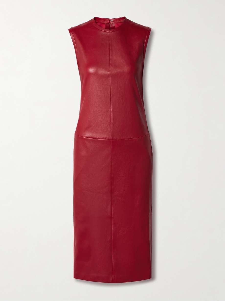 caro paneled leather midi dress