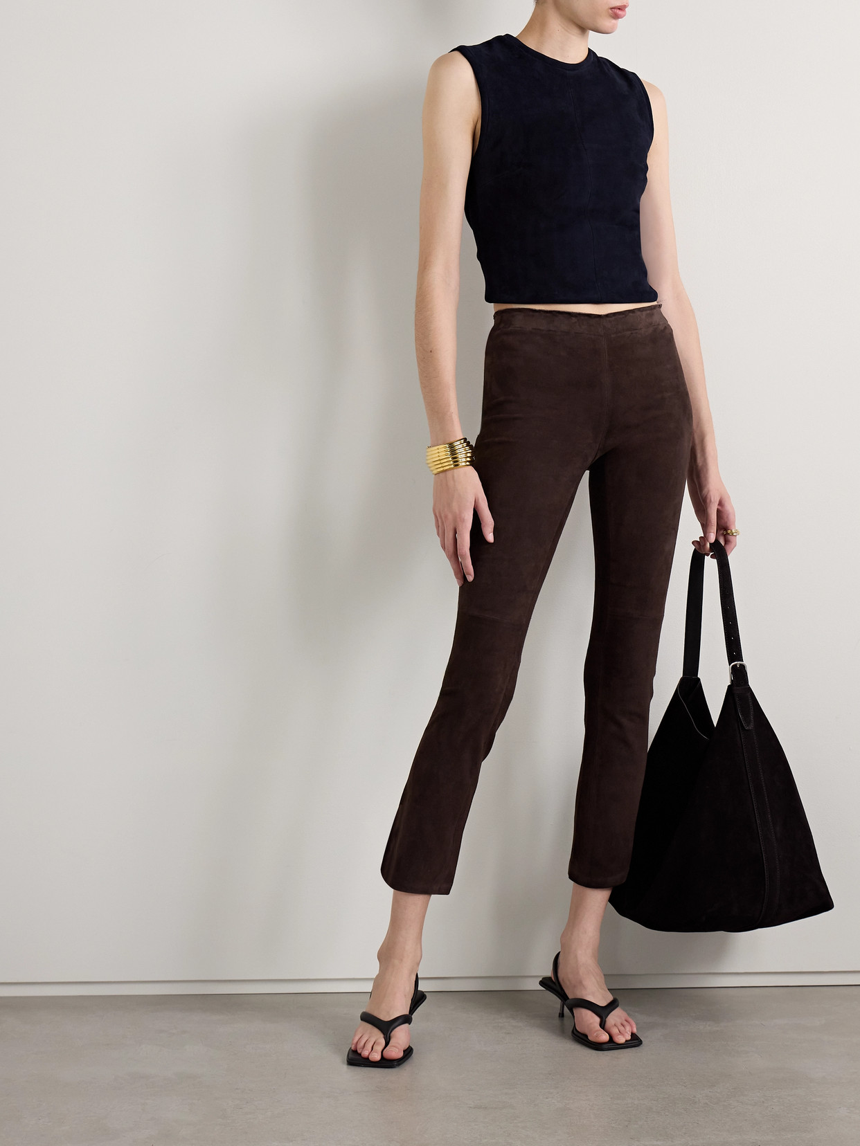 Stouls Jp Twenty Cropped Suede Flared Leggings In Brown