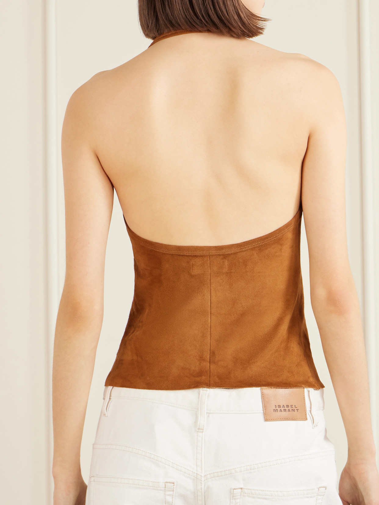 Cherry Open-Back Suede Halterneck Tank