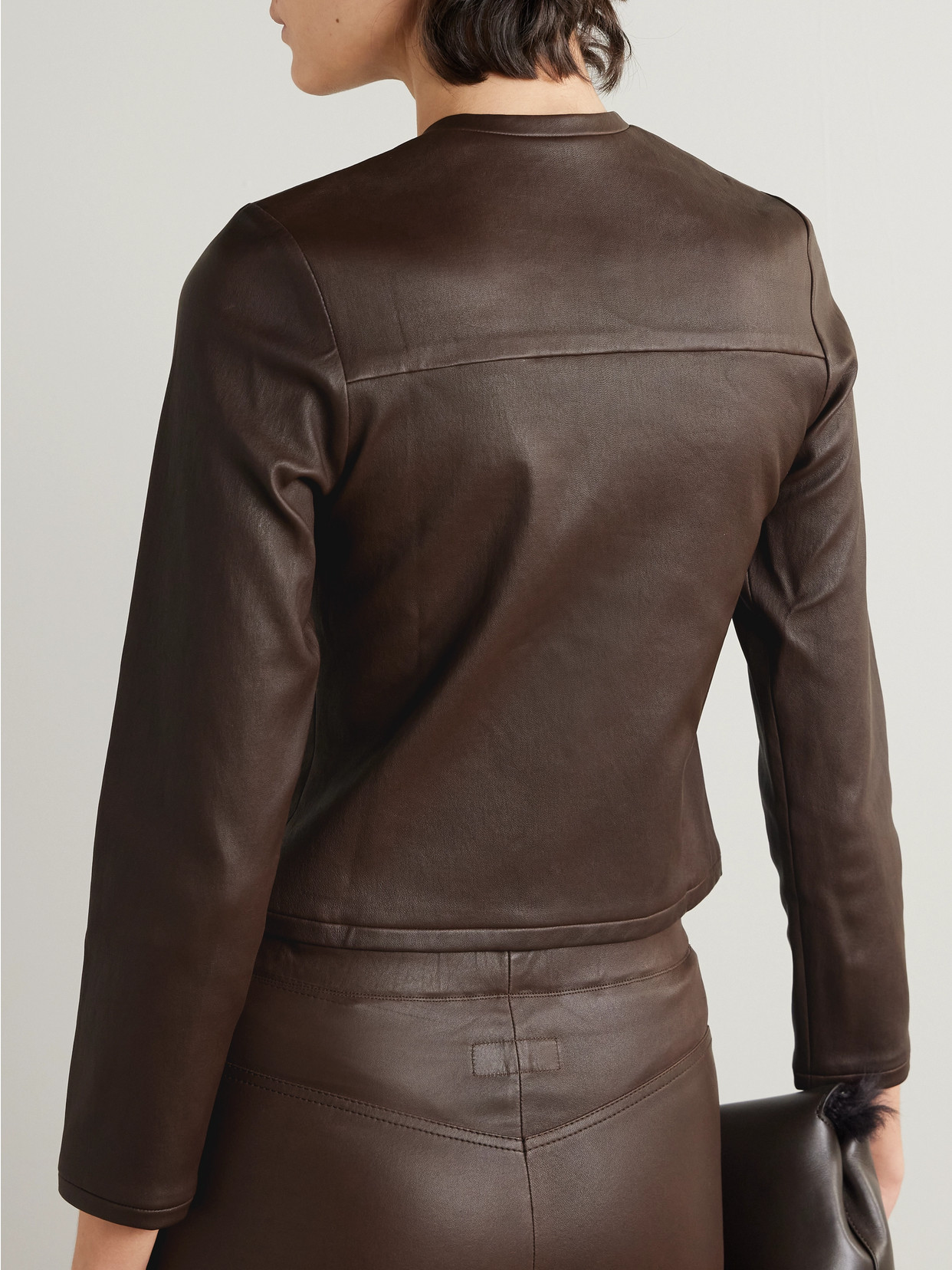 Stouls Astrid Cropped Leather Jacket In Brown