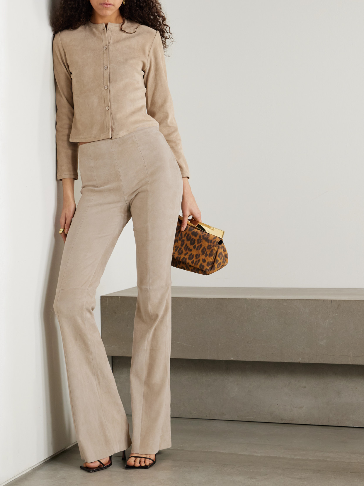 Stouls Gégé Suede Flared Pants In Neutrals