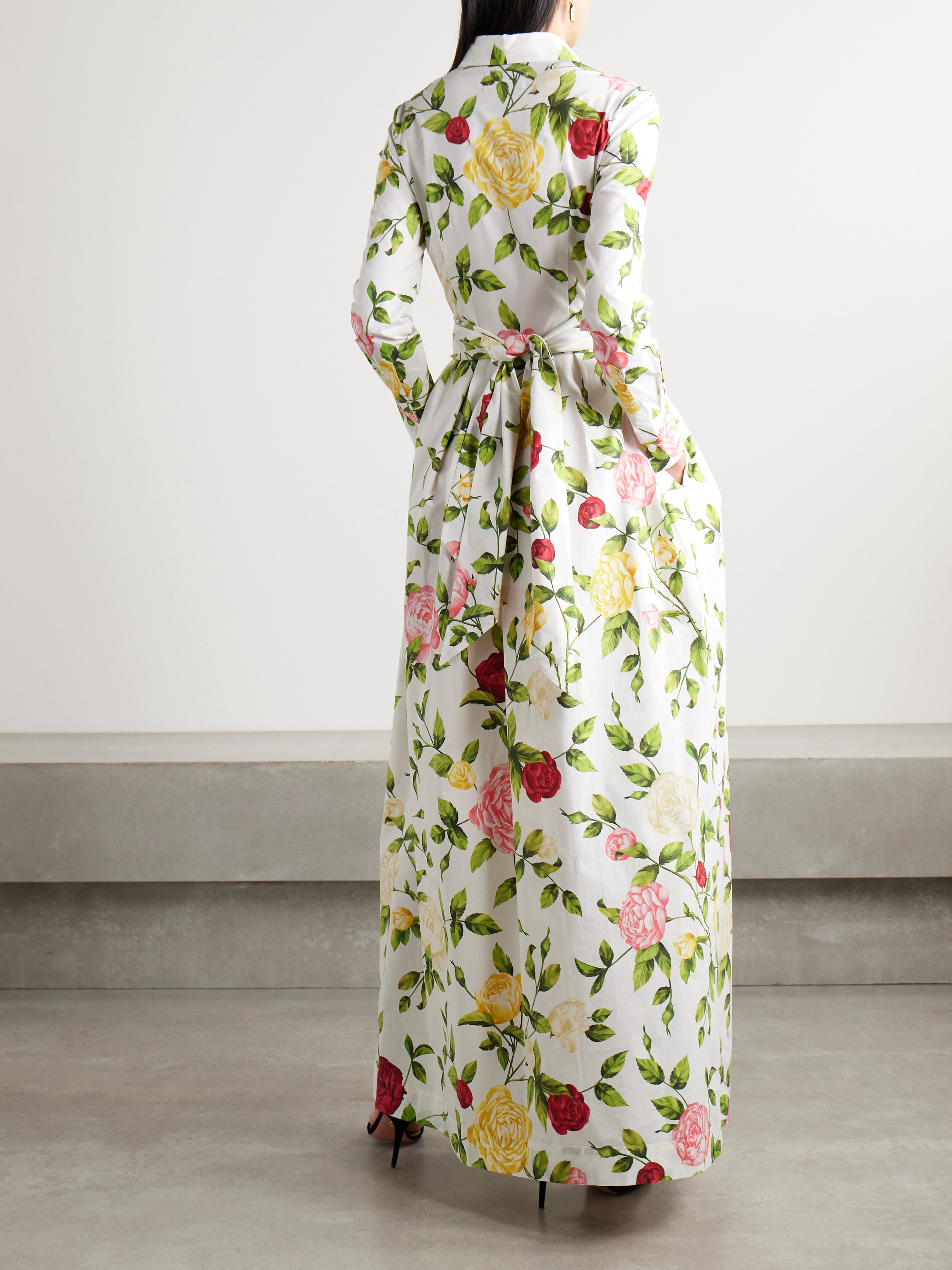 Oscar de la Renta Wrap-effect floral-print cotton-blend poplin midi shirt dress