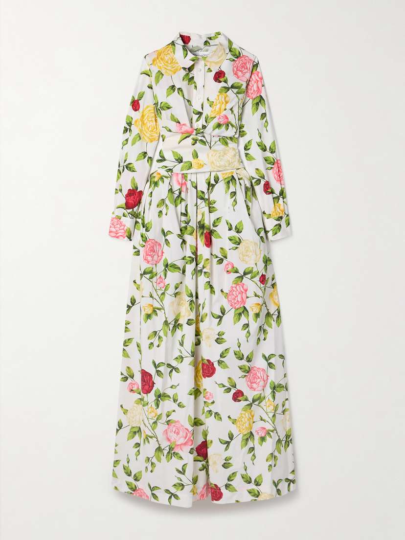 Oscar de la Renta Wrap-effect Floral-print Cotton-blend Poplin Midi Shirt Dress