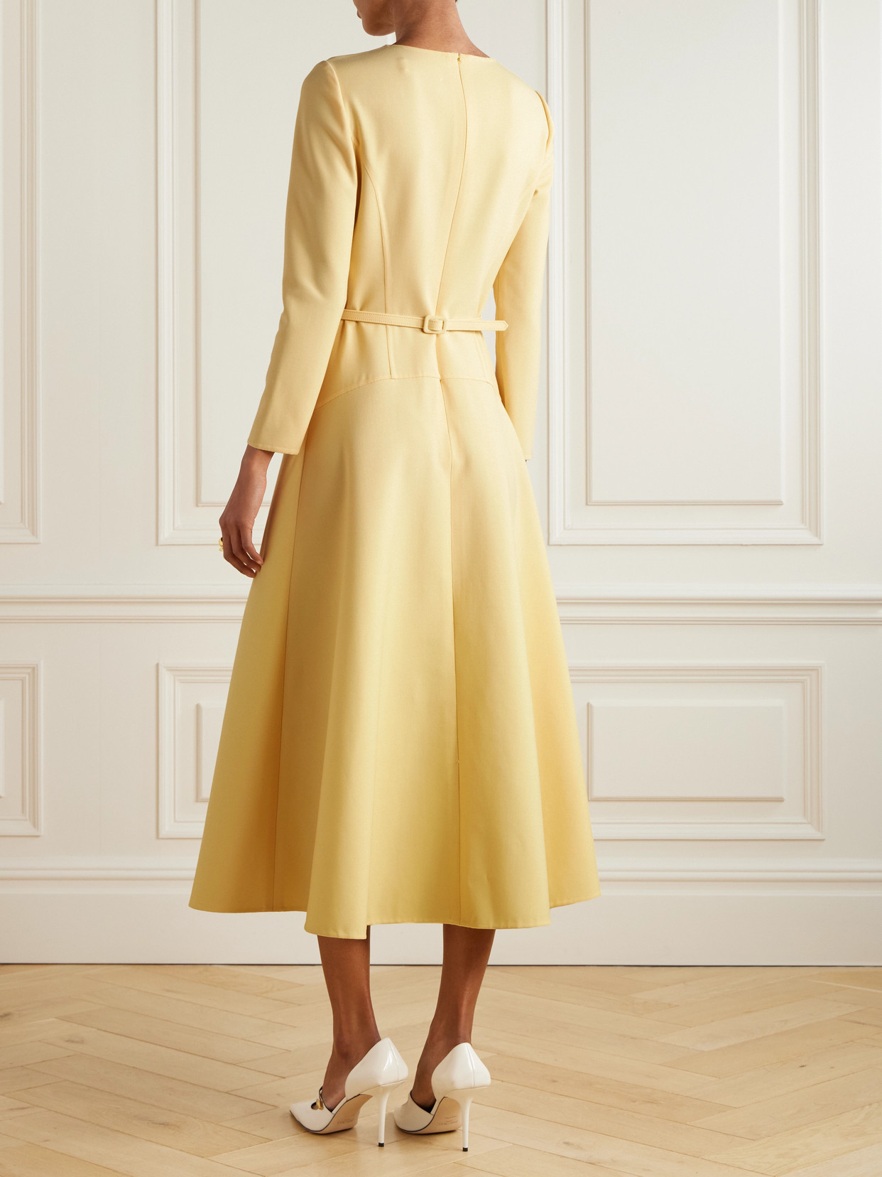 Oscar De La Renta Belted Wool-blend Midi Dress In Yellow