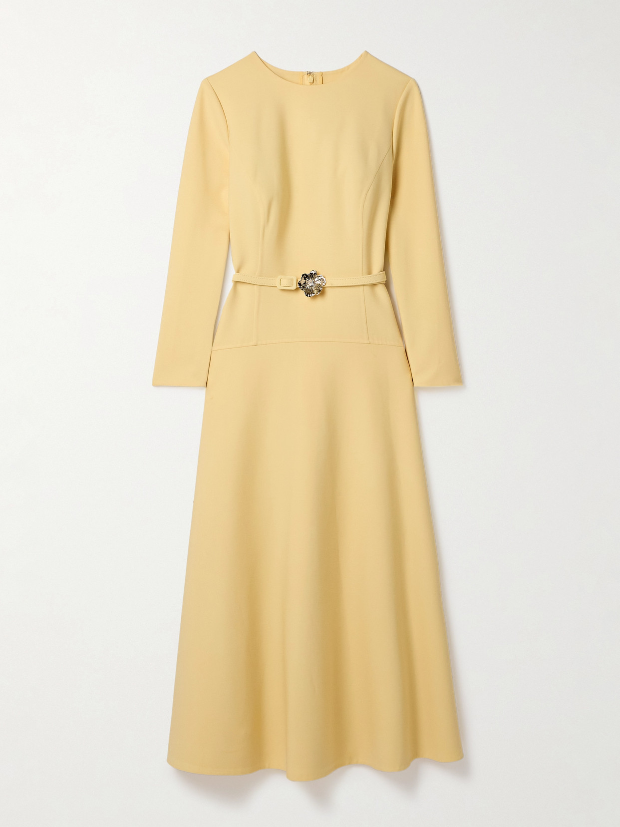 Oscar De La Renta Belted Wool-blend Midi Dress In Yellow