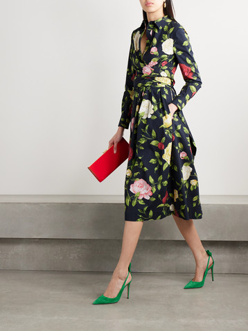 Oscar de la Renta Wrap-effect floral-print cotton-blend poplin midi dress