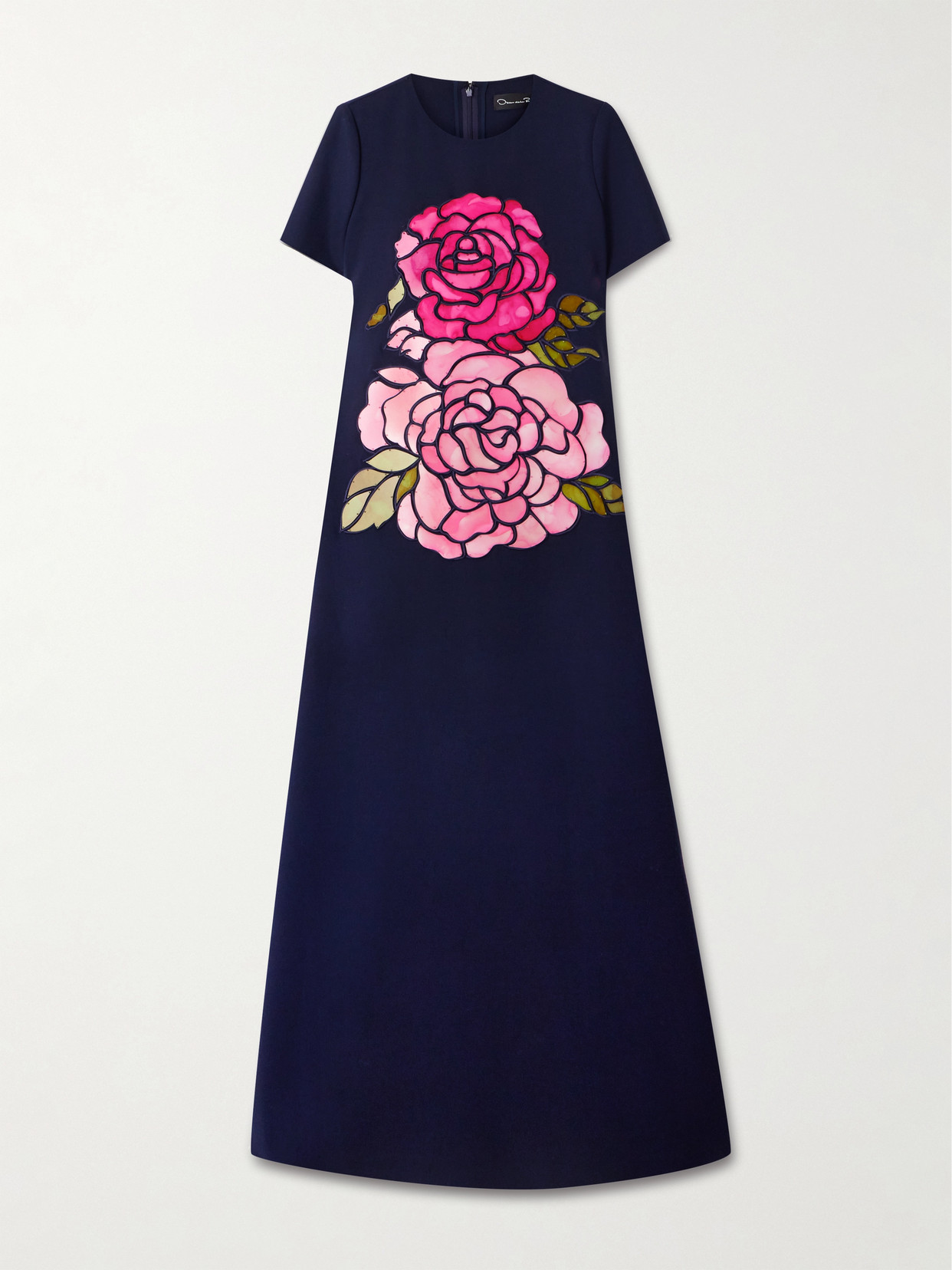 Oscar De La Renta Appliquéd Wool-blend Gown In Blue