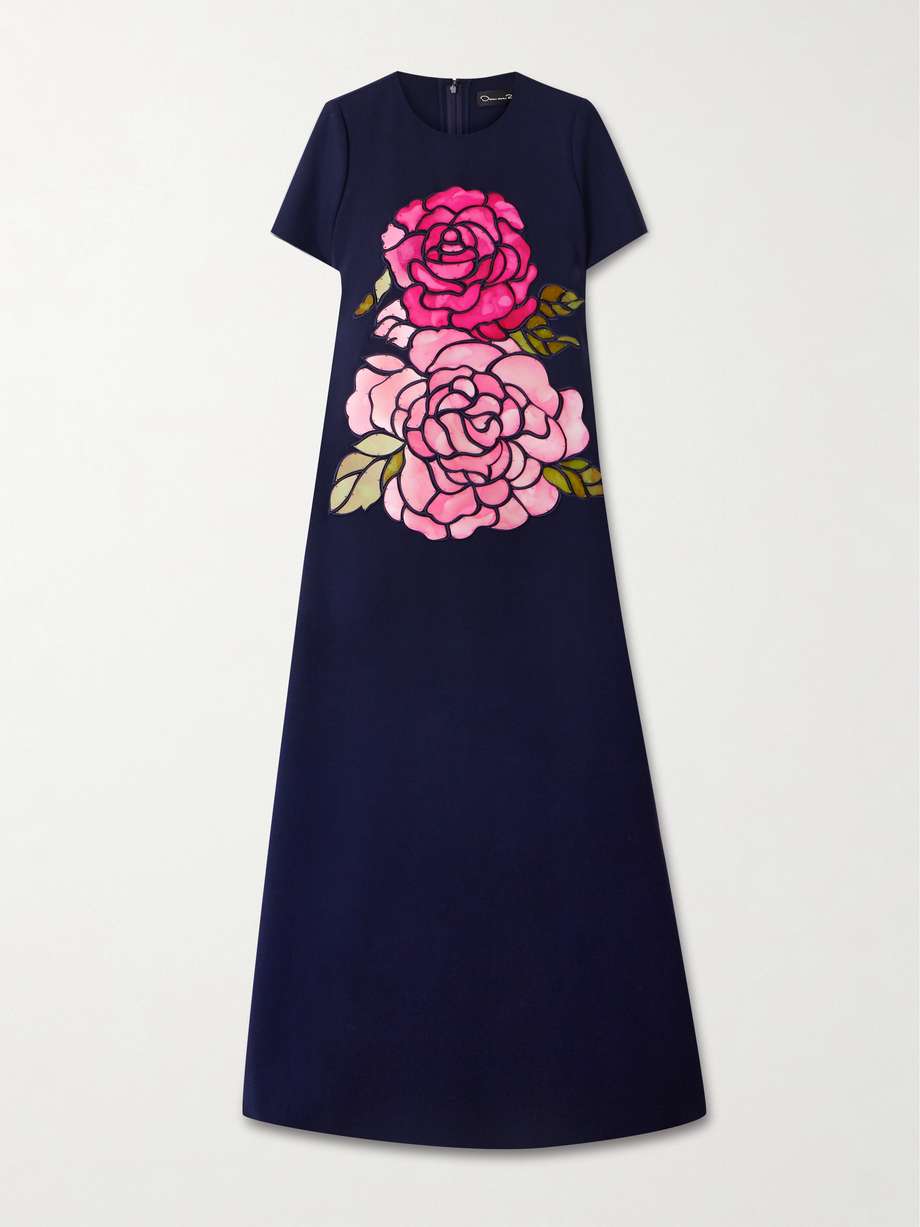 appliquéd wool-blend gown
