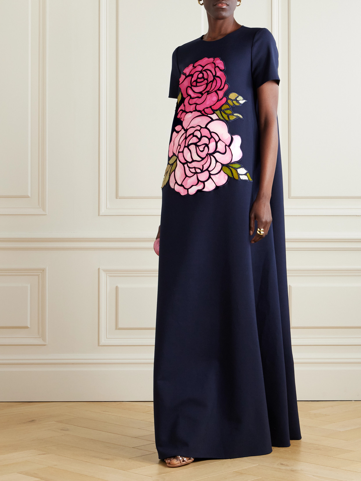 Oscar De La Renta Appliquéd Wool-blend Gown In Blue
