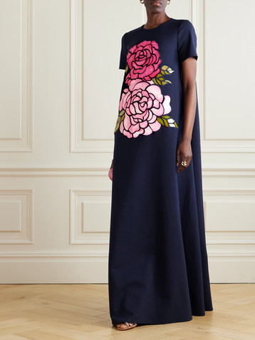Oscar de la Renta Appliquéd wool-blend gown