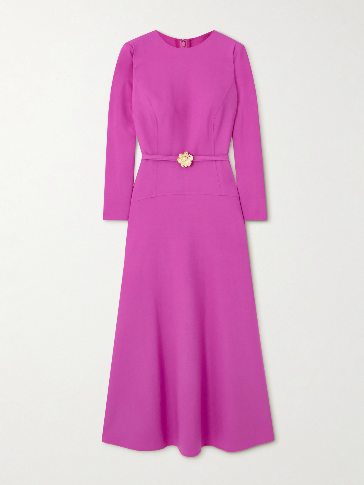 Oscar De La Renta Belted Wool-blend Midi Dress In Pink