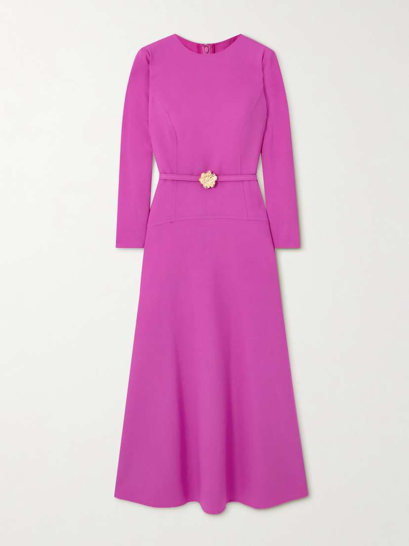 Oscar de la Renta Belted Wool-blend Midi Dress