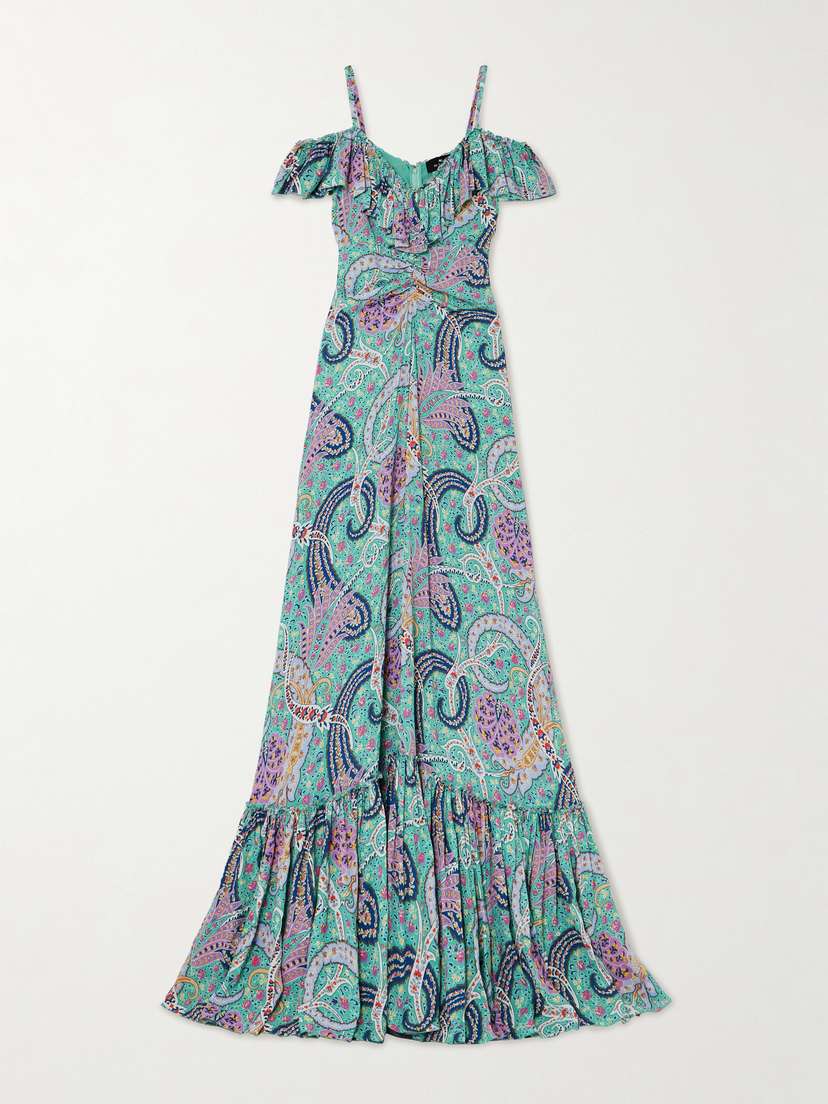 Etro Off-the-shoulder Ruffled Paisley-print Georgette Maxi Dress