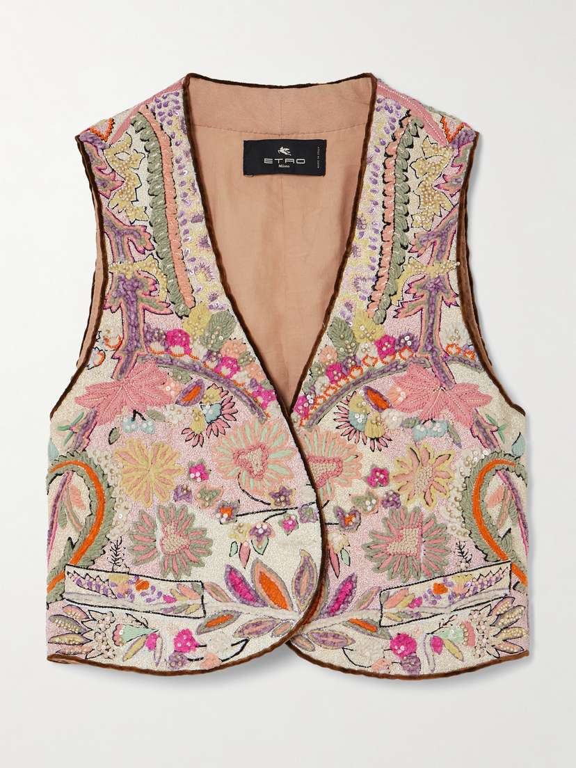 Etro Cropped Embellished Linen-bouclé Vest
