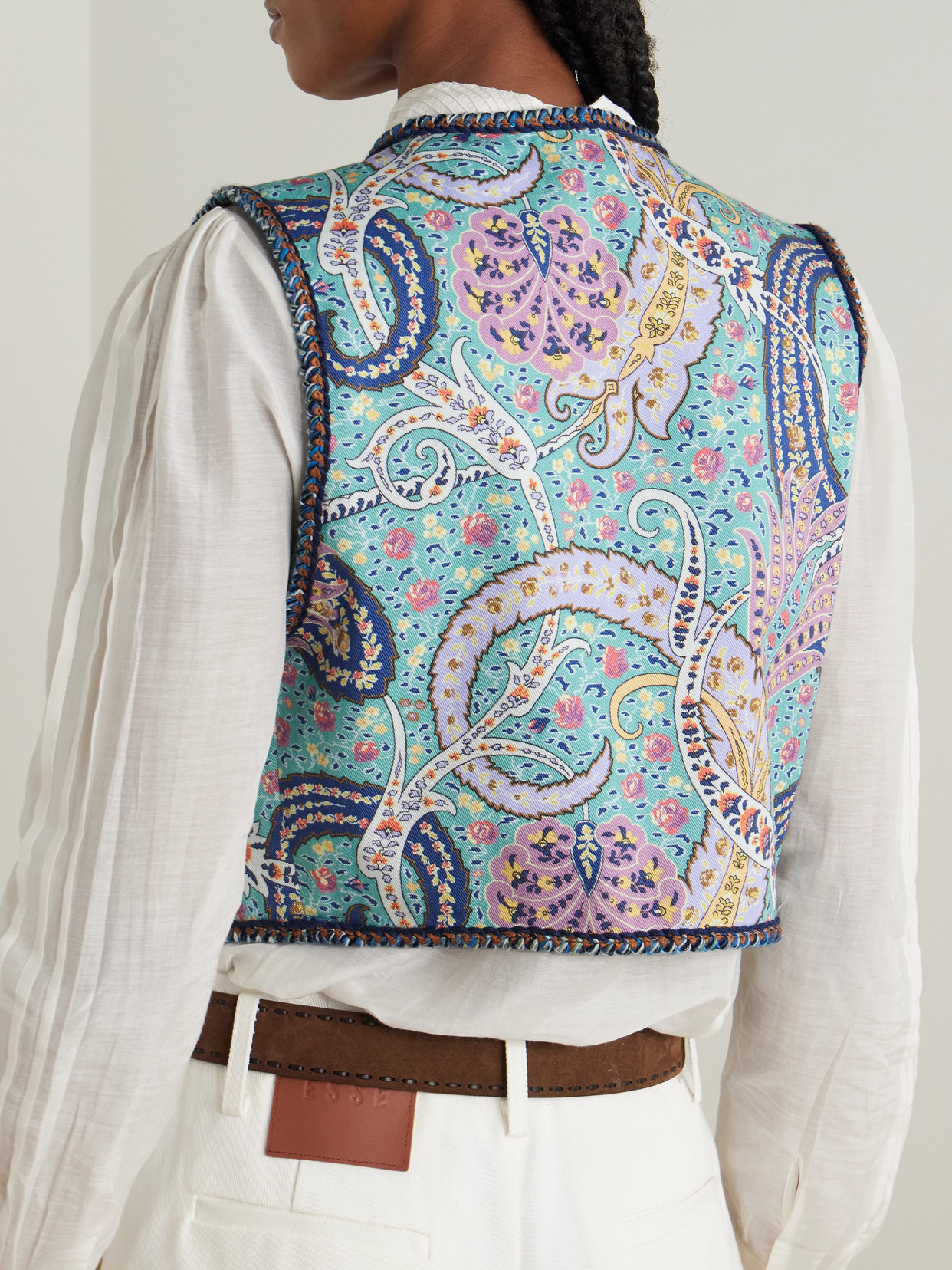 Cropped Embroidered Denim Vest