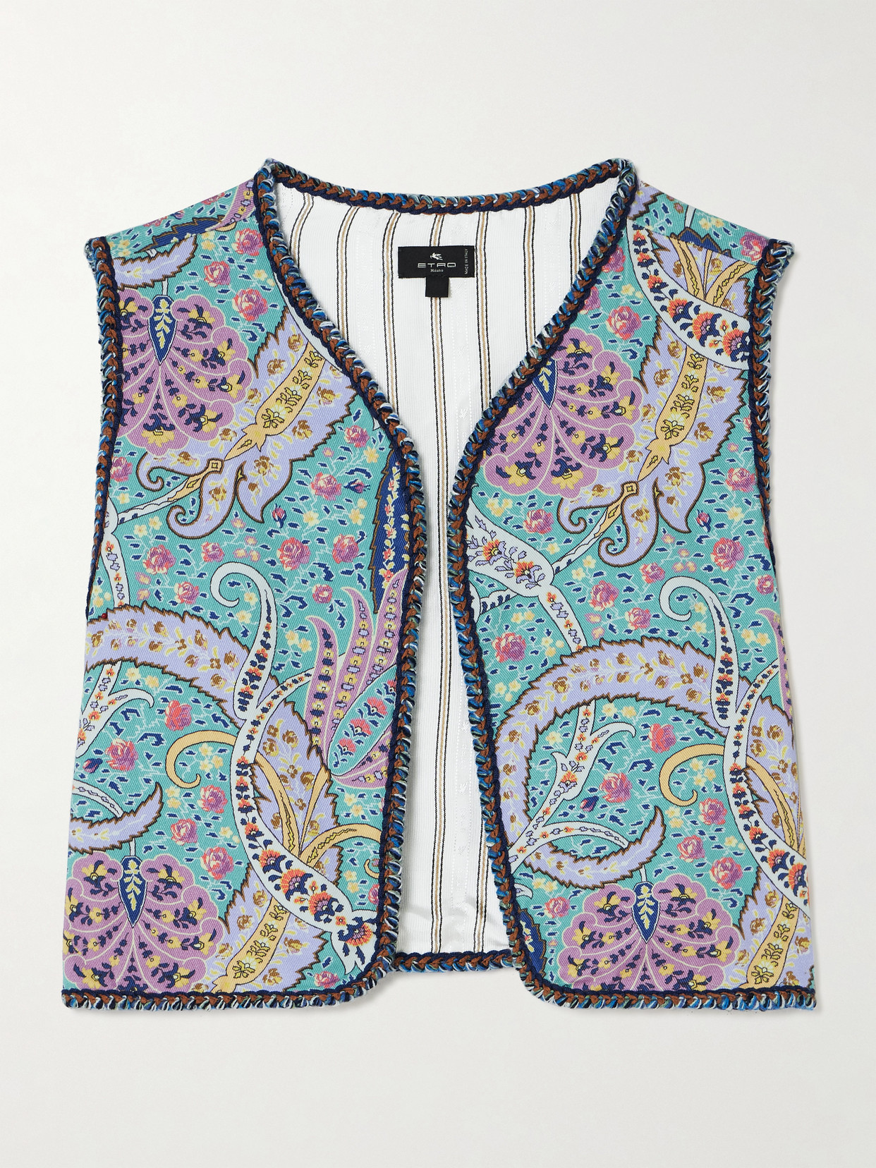 Etro - Cropped Embroidered Denim Vest - Light blue