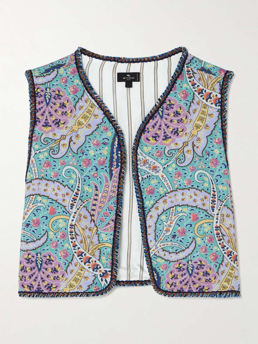 Etro Cropped Embroidered Denim Vest