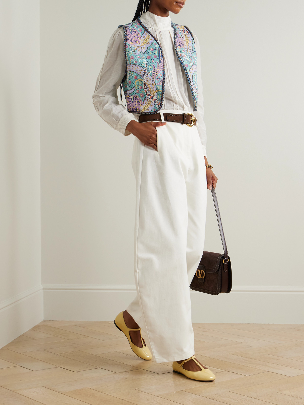 Cropped Embroidered Denim Vest