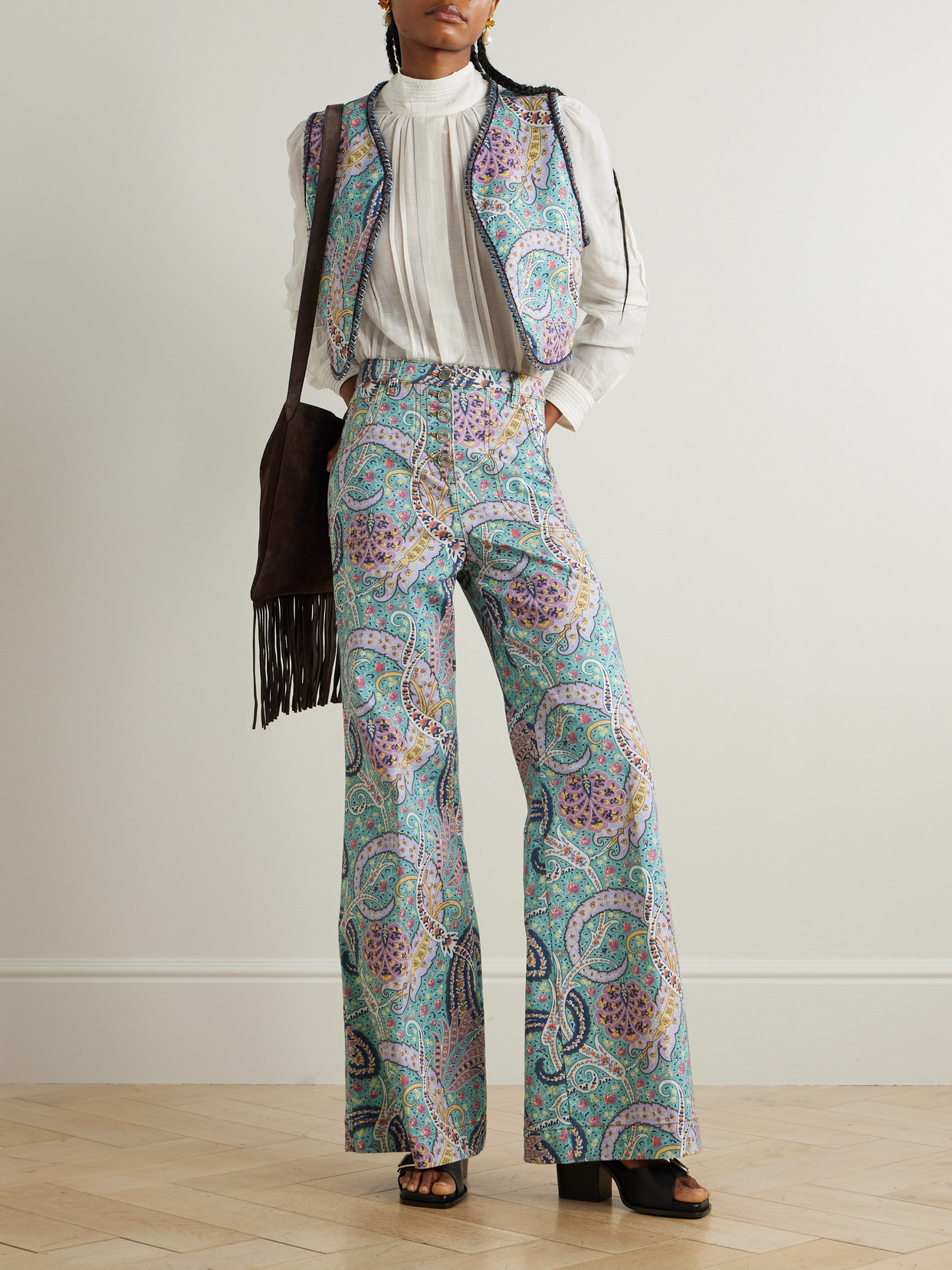 Cropped Embroidered Denim Vest