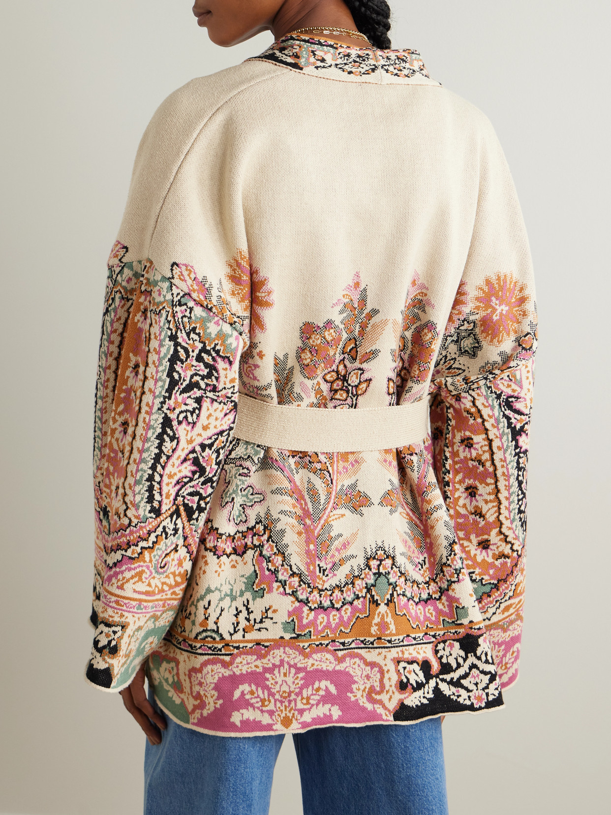 Etro Belted Silk, Cotton And Linen-jacquard Cardigan