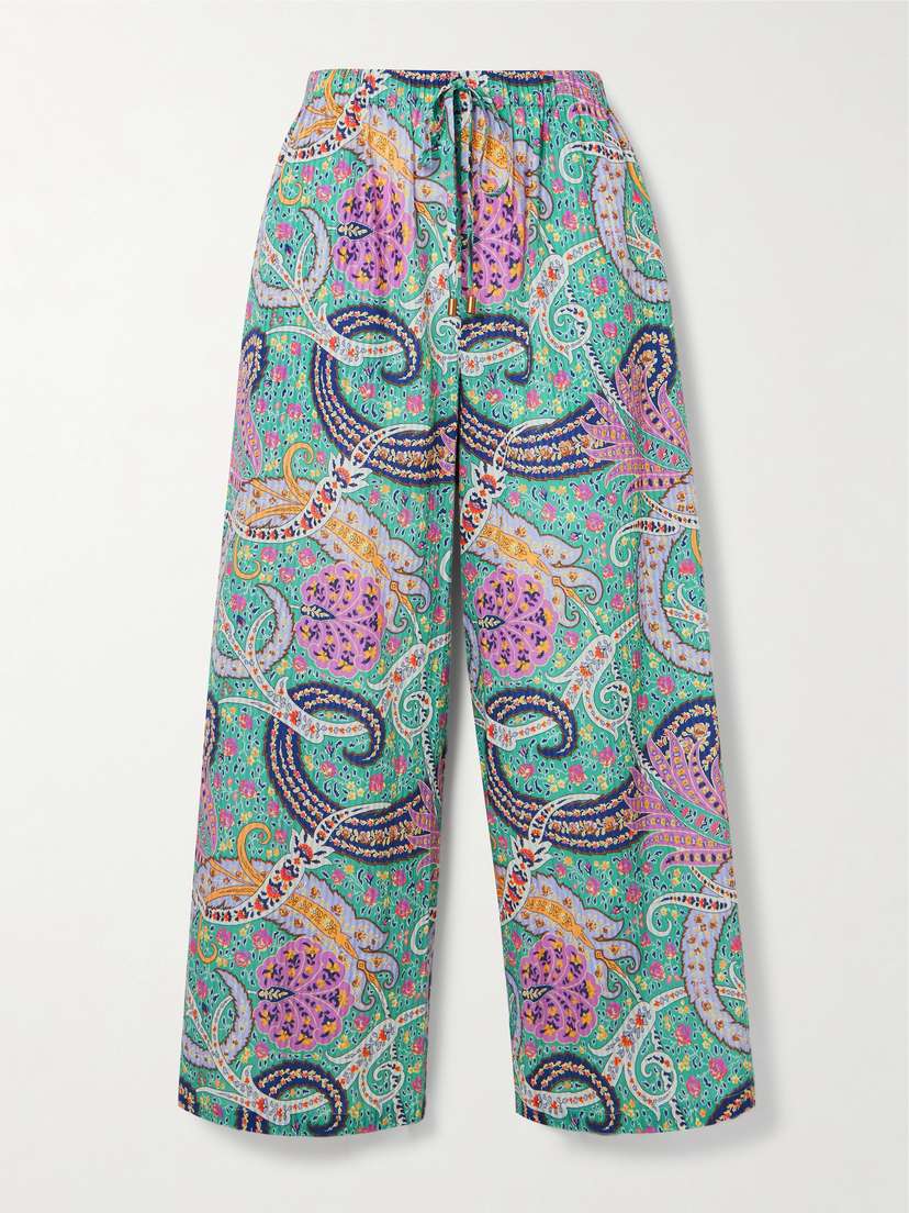 Etro Paisley-print Cotton And Silk-blend Voile Wide-leg Pants