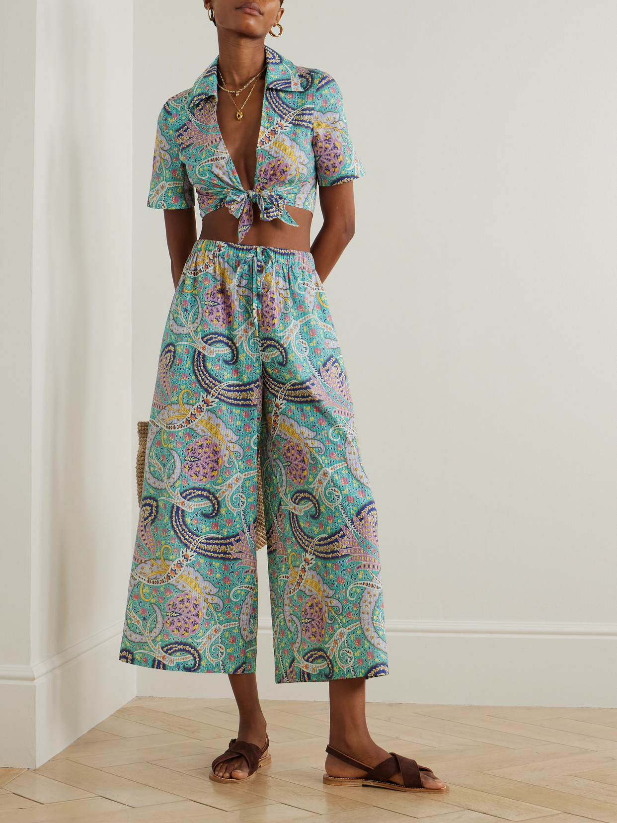 Etro Paisley-print Cotton And Silk-blend Voile Wide-leg Pants