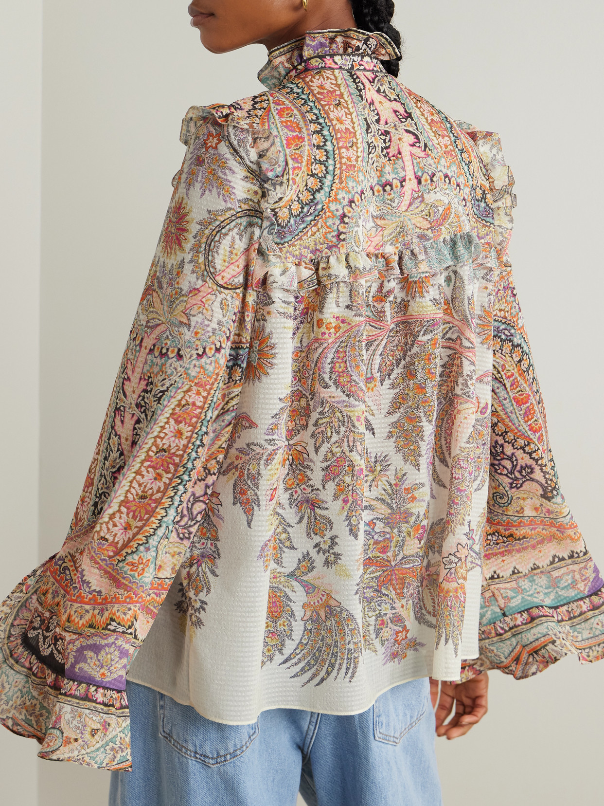Etro Paisley-print Ruffled Jacquard Blouse