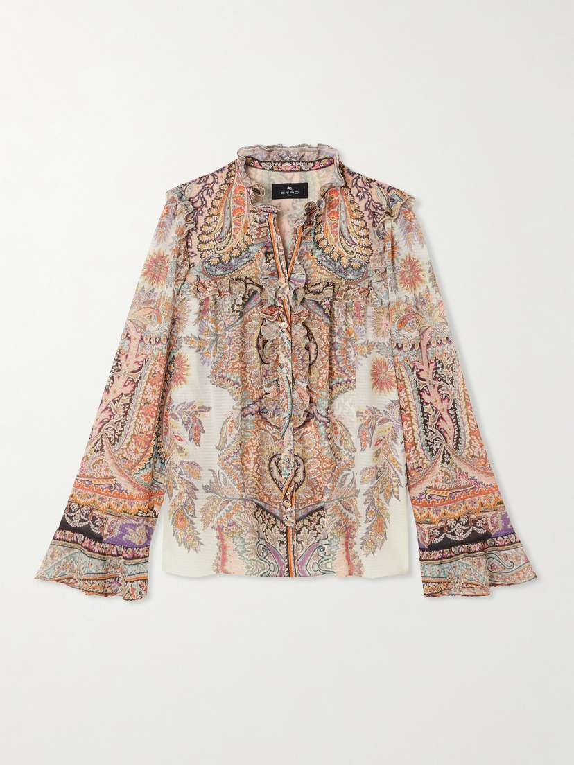 Etro Paisley-print Ruffled Jacquard Blouse