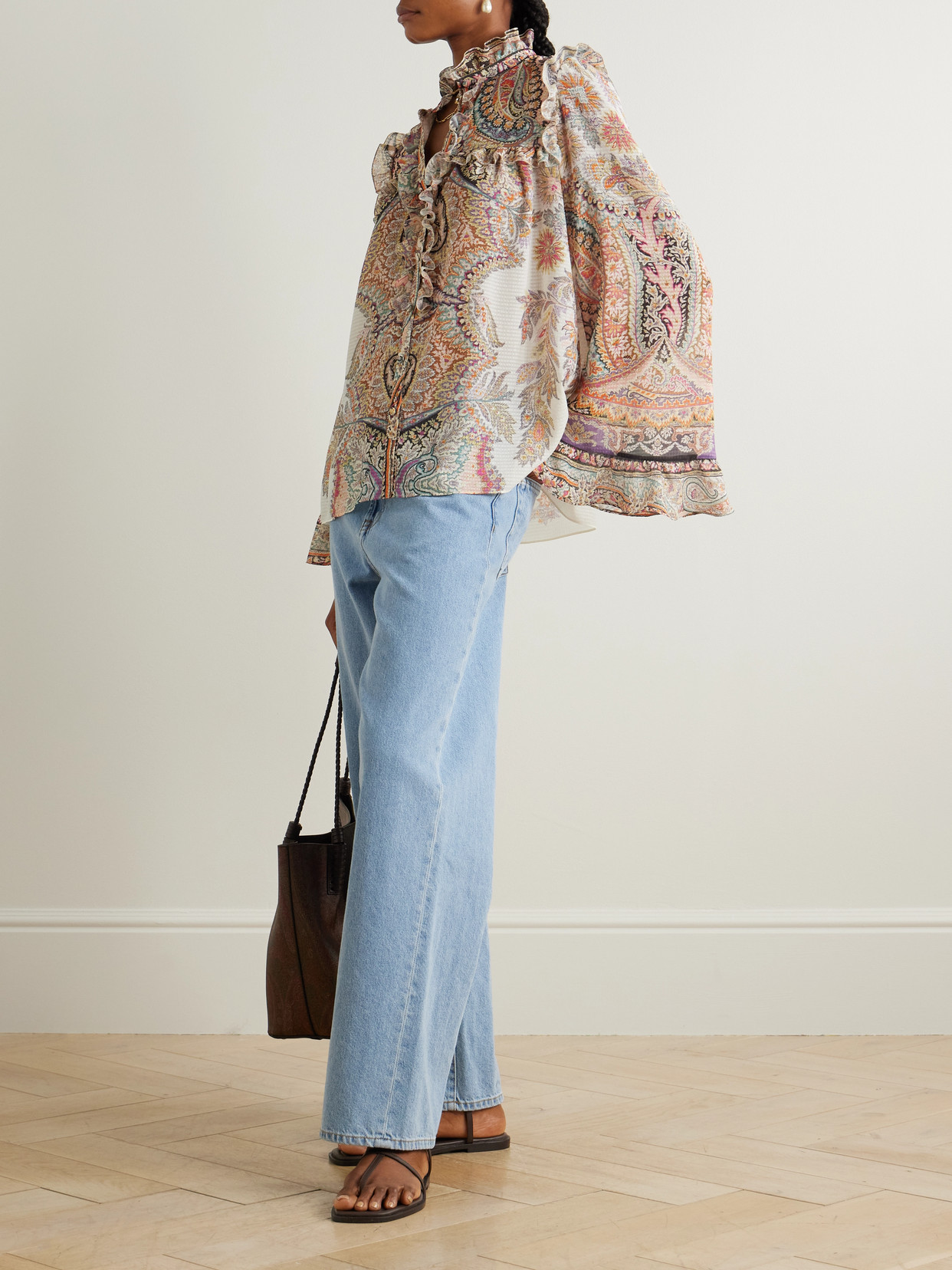 Etro Paisley-print Ruffled Jacquard Blouse