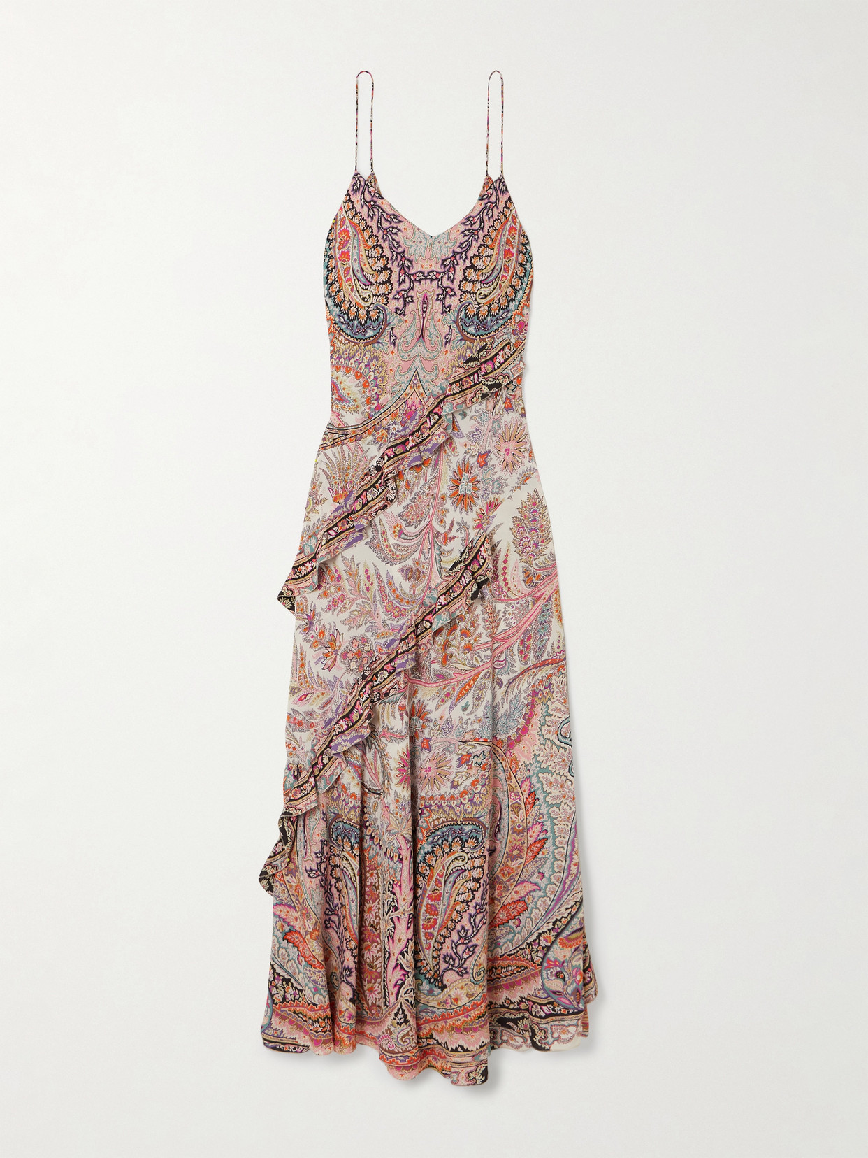 Etro Ruffled Printed Georgette Midi Dress In Pink