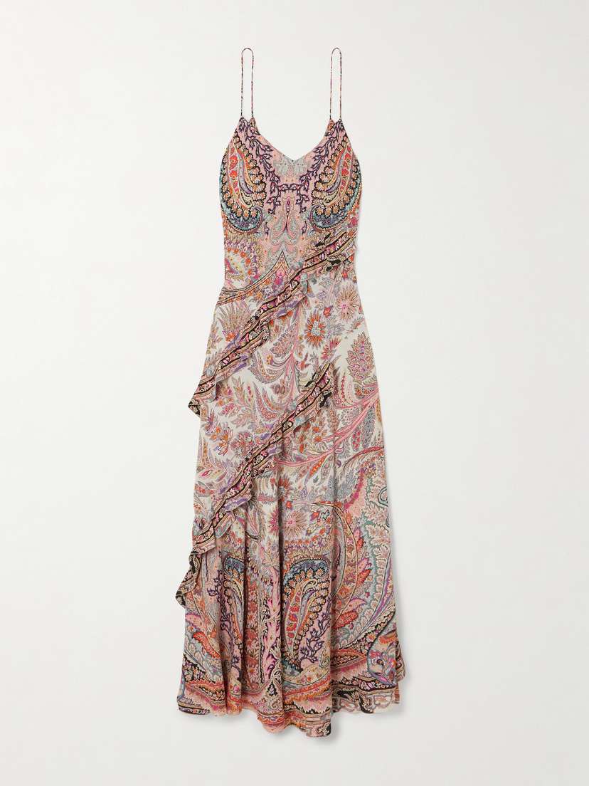 Etro Ruffled Printed Georgette Midi Dress