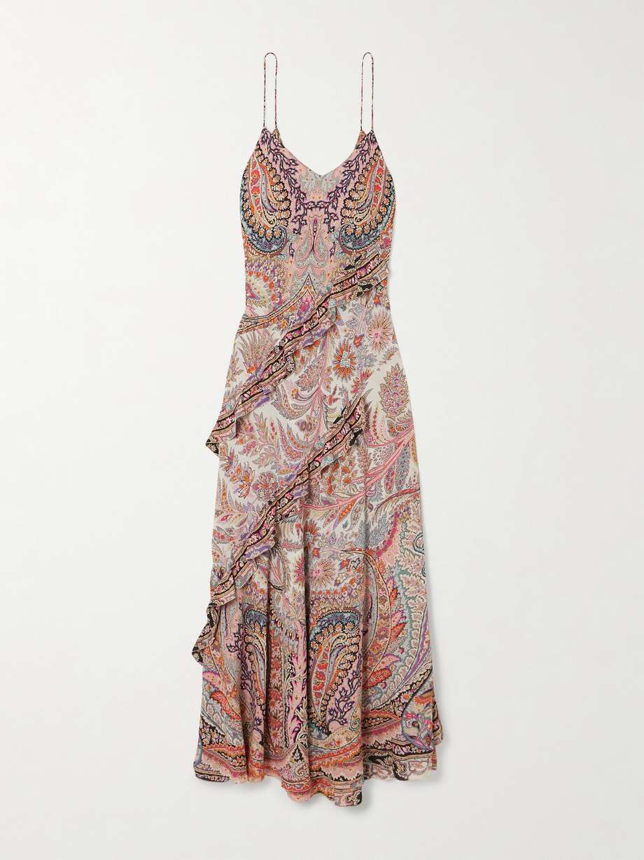 ruffled printed georgette midi dress