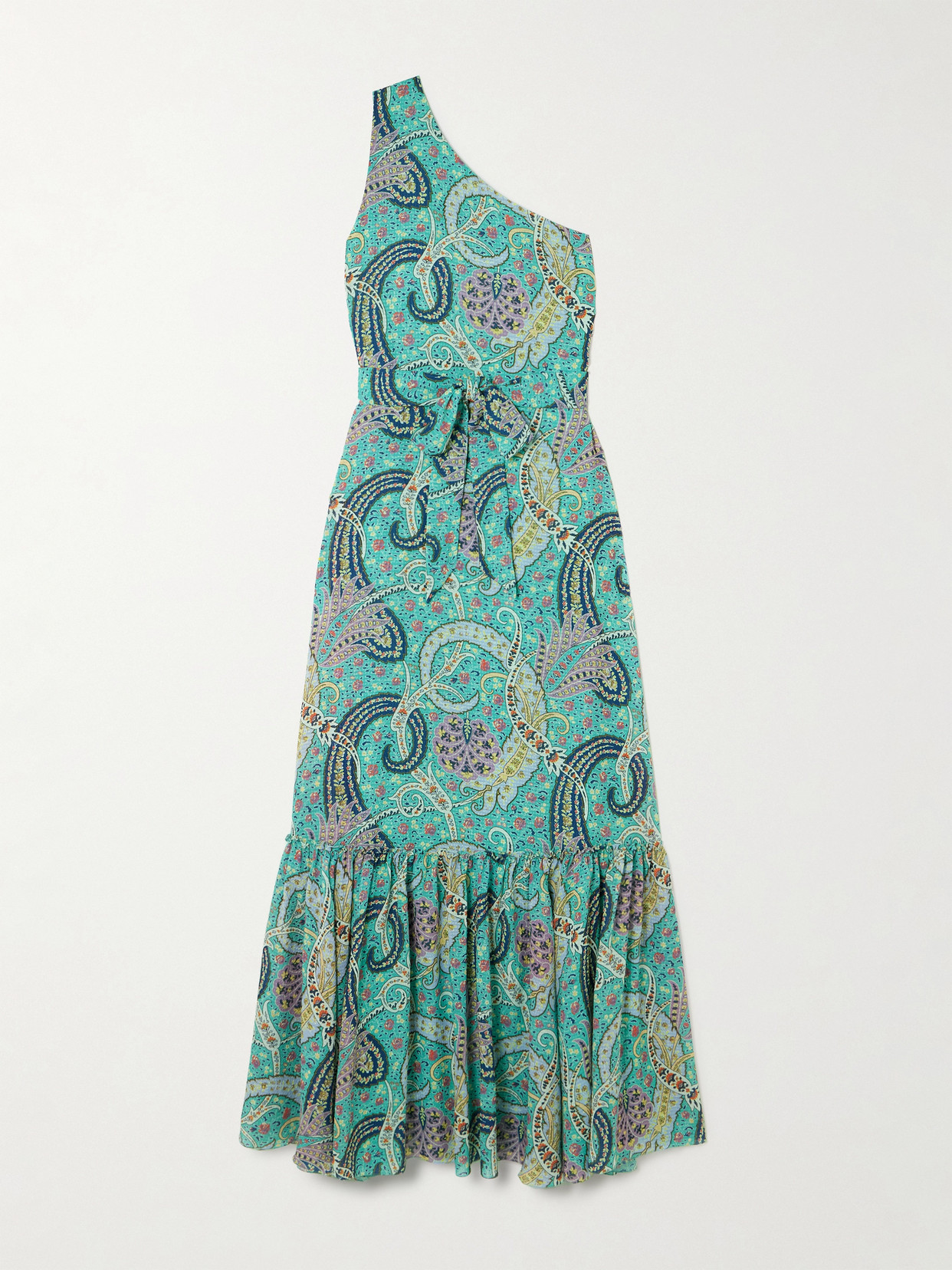 Etro One-shoulder Belted Printed Satin-jacquard Maxi Dress