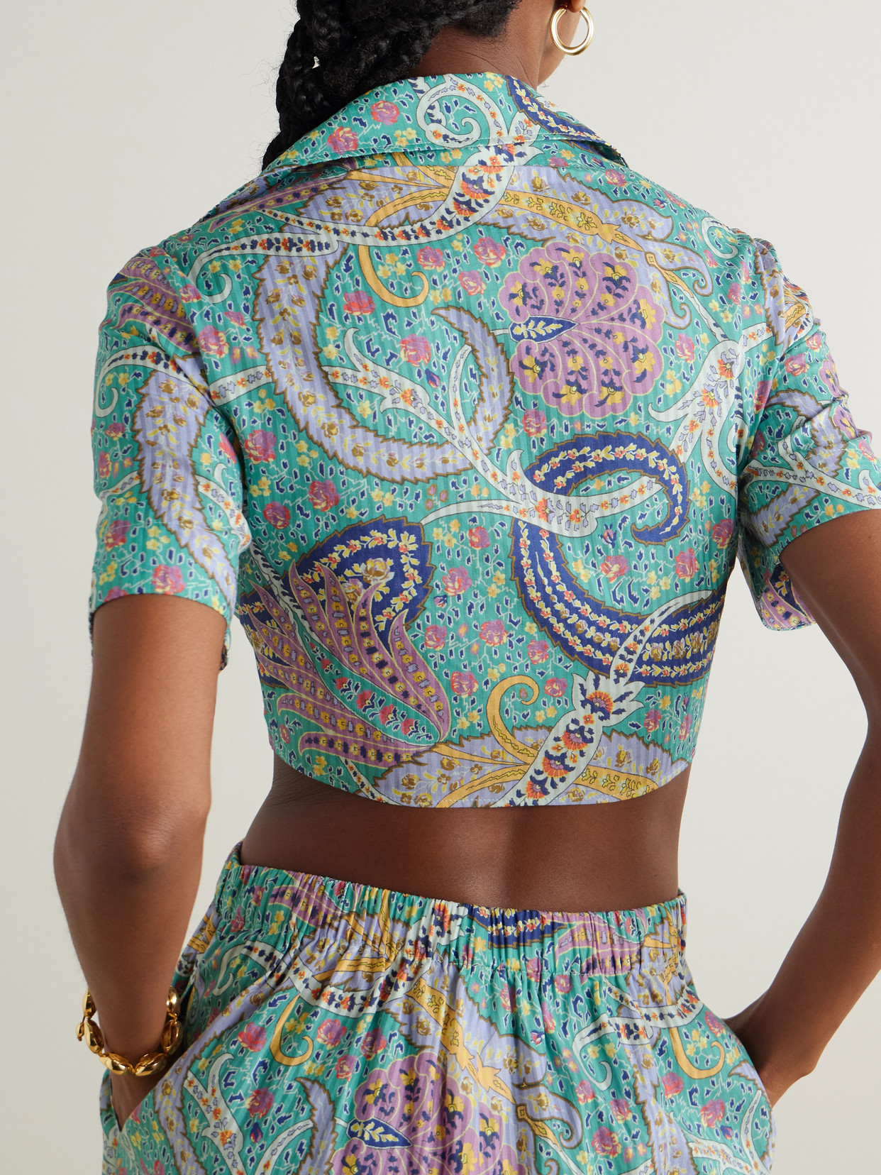 Etro Knotted Cropped Cotton And Silk-blend Voile Shirt In Animal Print
