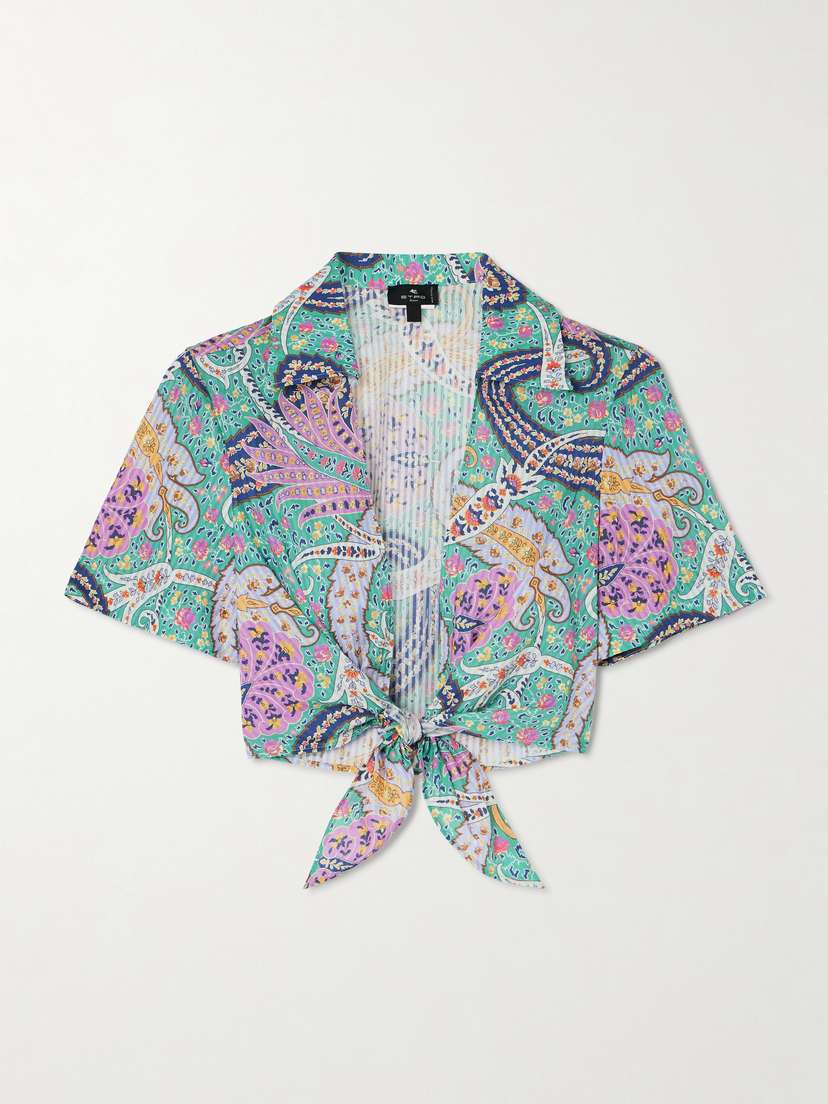 Etro Knotted Cropped Cotton And Silk-blend Voile Shirt