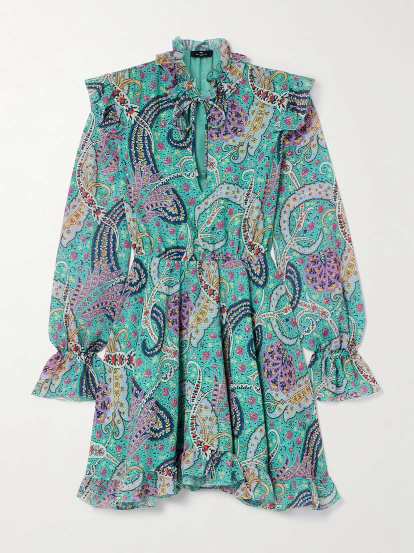Etro Ruffled Paisley-print Voile-jacquard Mini Dress