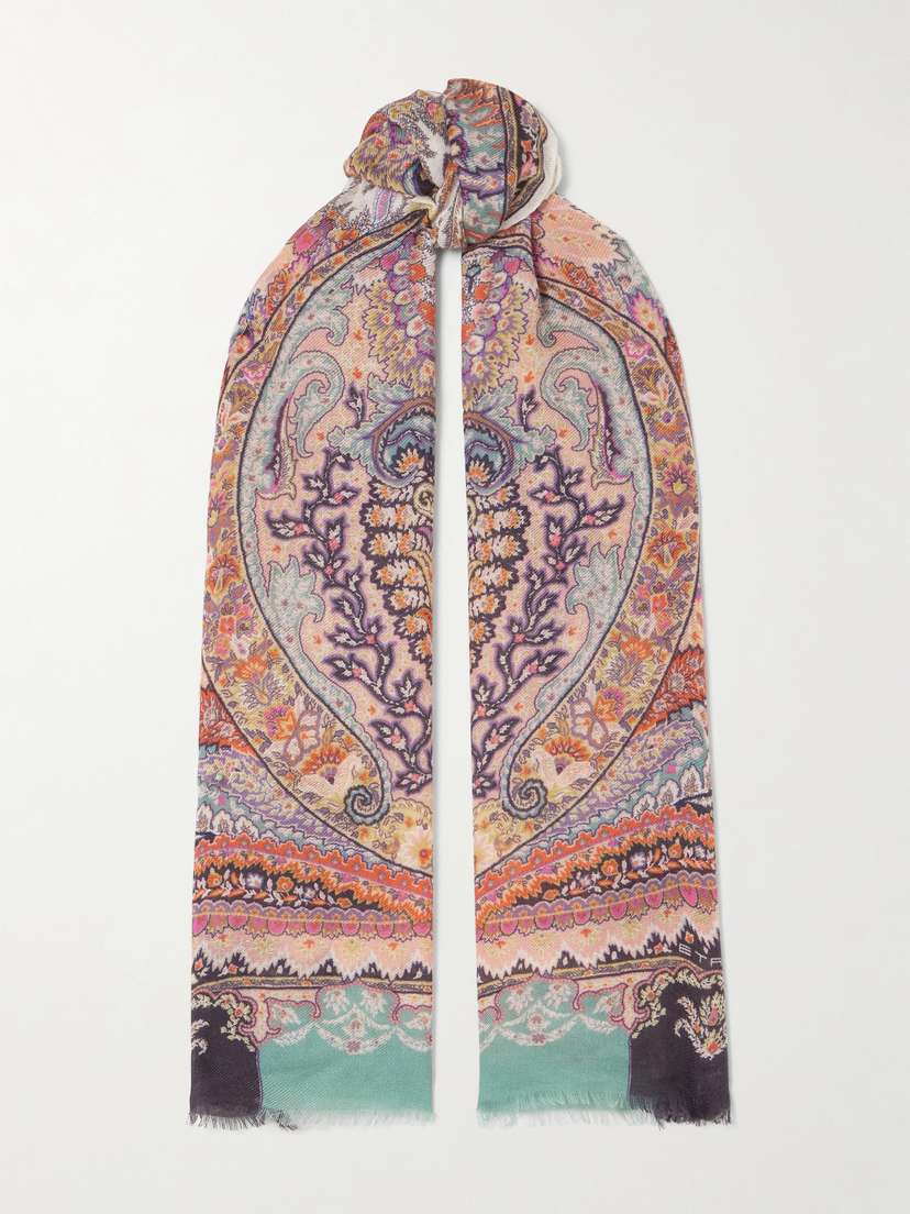 Etro Paisley-print Wool, Cashmere And Silk-blend Scarf