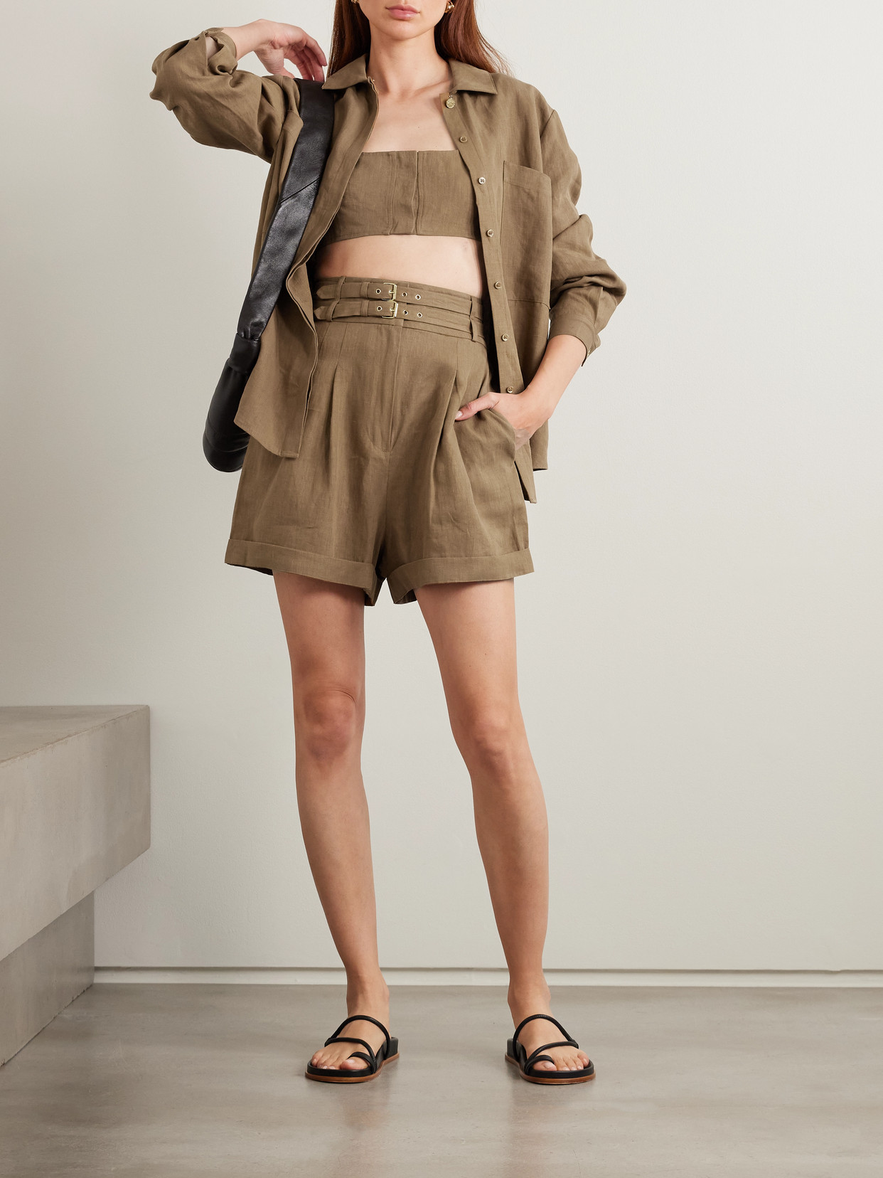LE KASHA JIRJA CROPPED LINEN TOP 