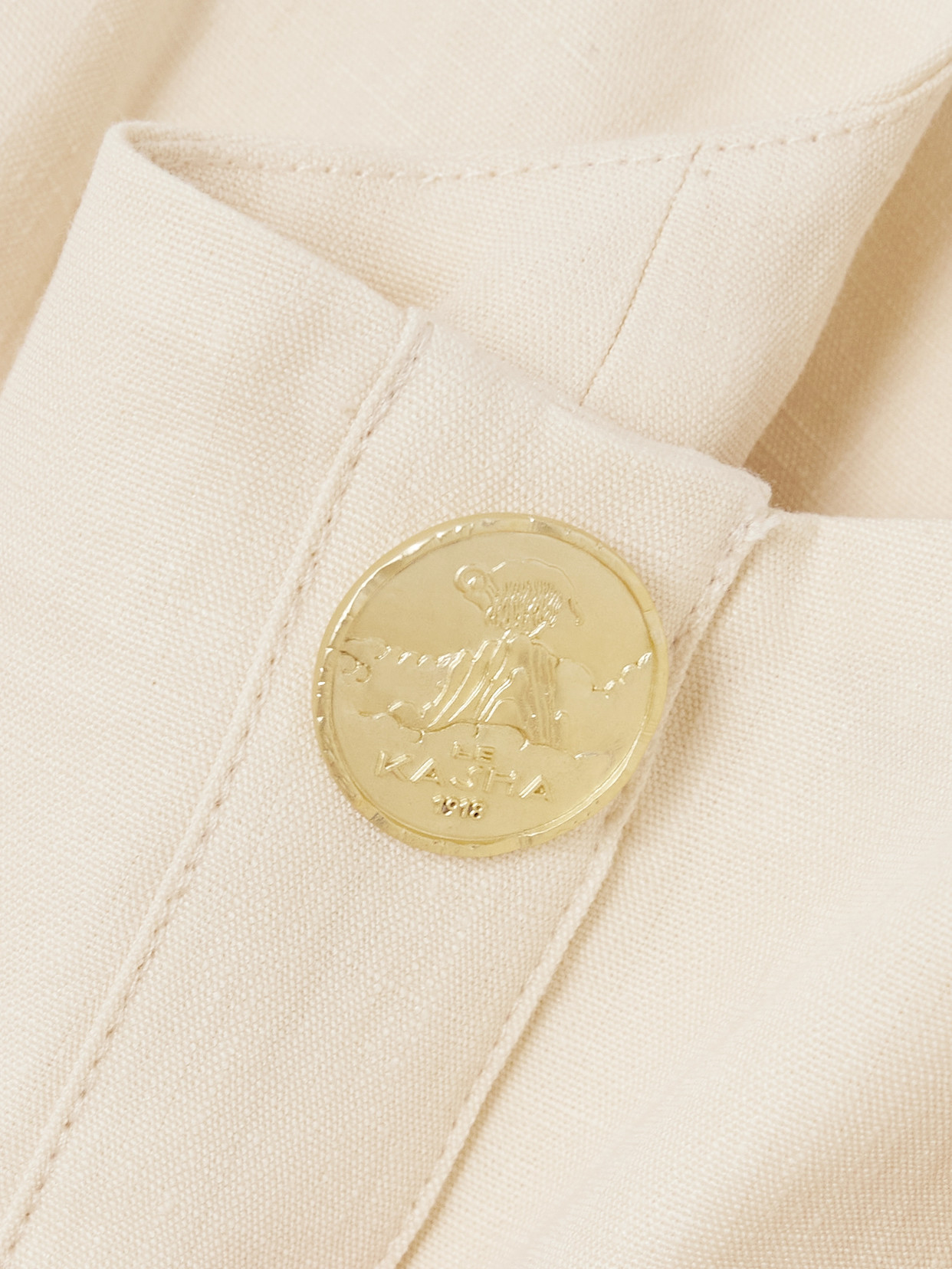 LE KASHA SUBU BELTED LINEN MIDI DRESS