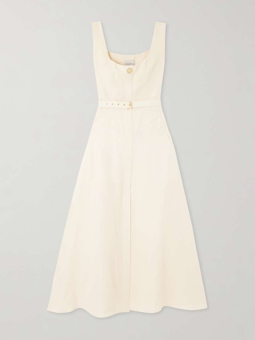 Le Kasha Subu Belted Linen Midi Dress