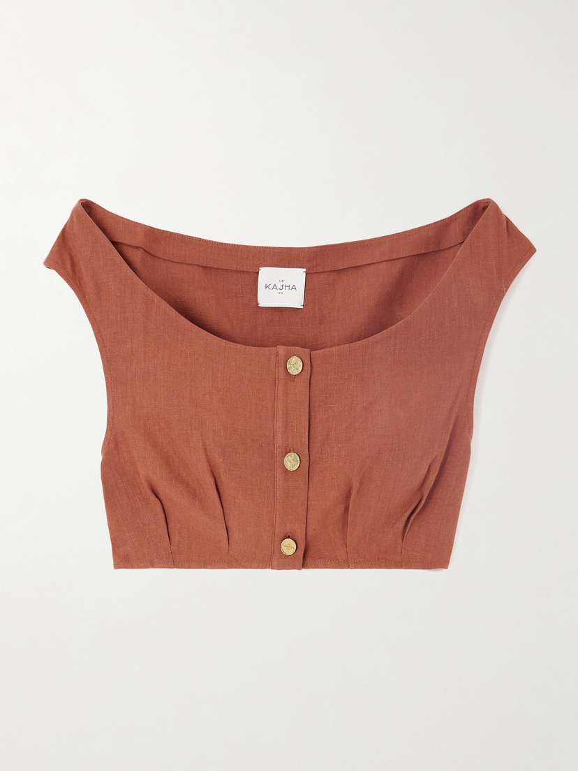 Le Kasha Tamra Cropped Organic Linen-gauze Top