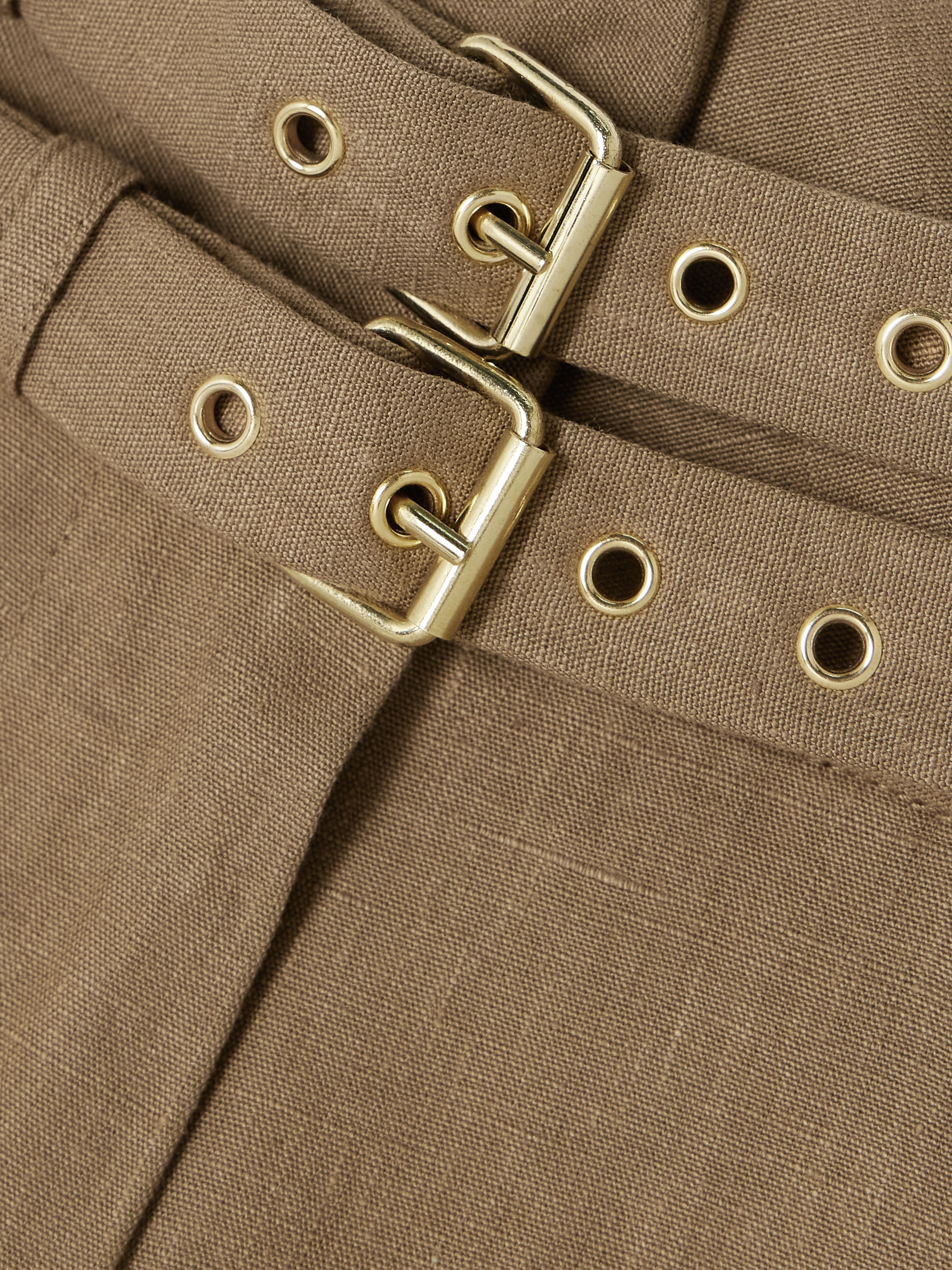 Le Kasha Aqiva belted pleated linen shorts