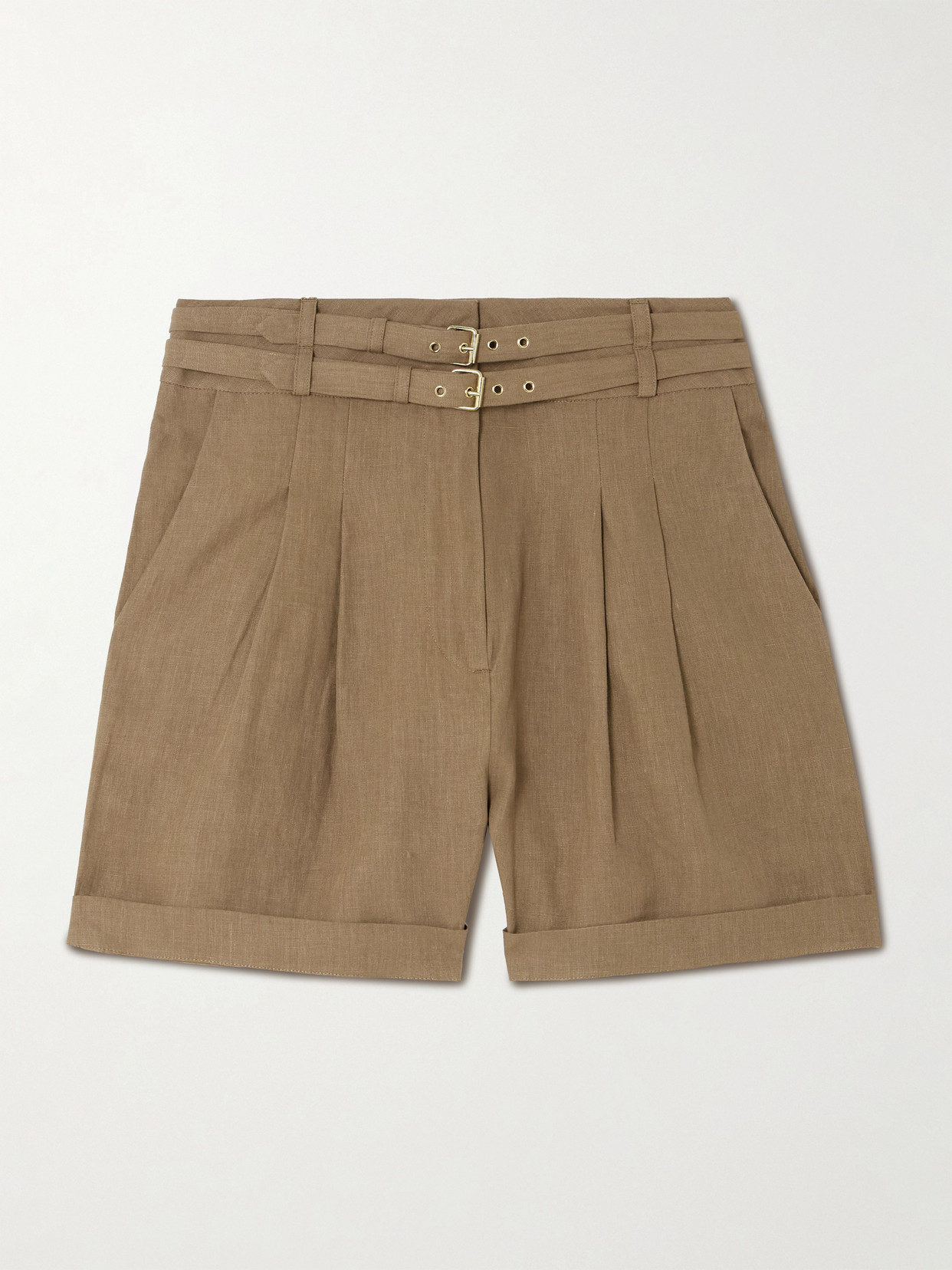 Le Kasha - Aqiva Belted Pleated Linen Shorts - Brown